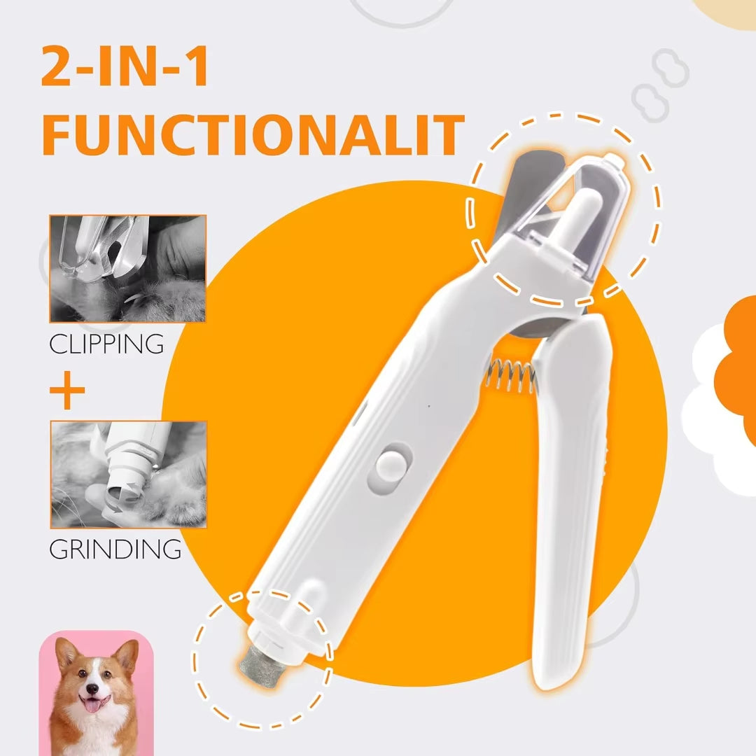 2 in 1 Pet Nail Clipper & Grinder, Electric Rechargeable Pet Nail Trimmer, with LED Light, Dog Paw Care Supplies, Pet Claw Tool