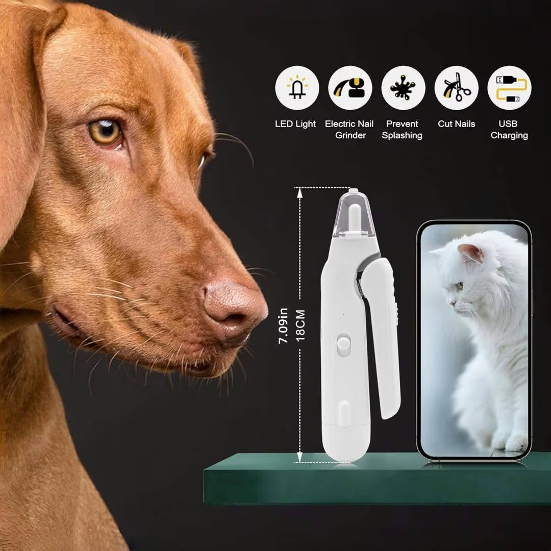 2 in 1 Pet Nail Clipper & Grinder, Electric Rechargeable Pet Nail Trimmer, with LED Light, Dog Paw Care Supplies, Pet Claw Tool
